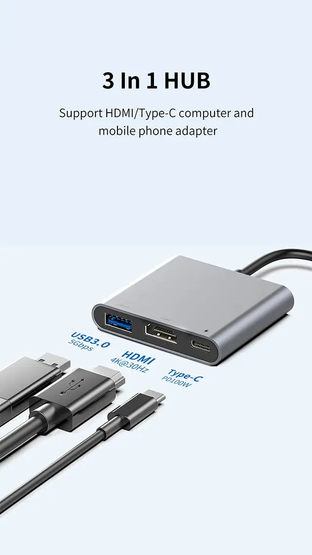 Recci 3 in 1 USB C Hub RH05 Tech House Singapore