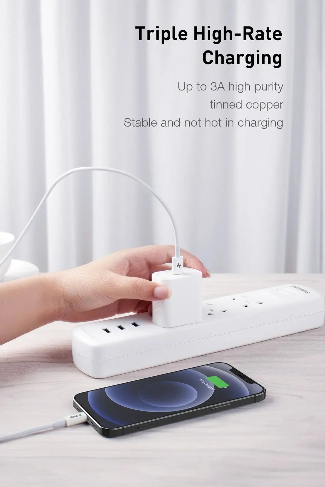 Recci USB C to Lightning 1.5M PD 60W 5A Cable RTC-P05CL Tech House Singapore