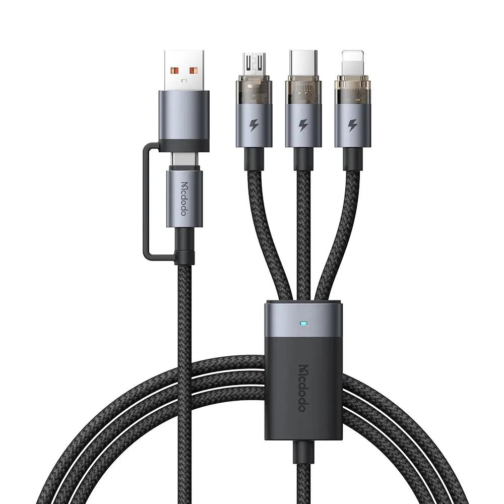 Mcdodo 2-in-3 Cable 100W Fast Charging (1.2M) Transparent Cable with Charging Light CA-7260 Tech House Singapore