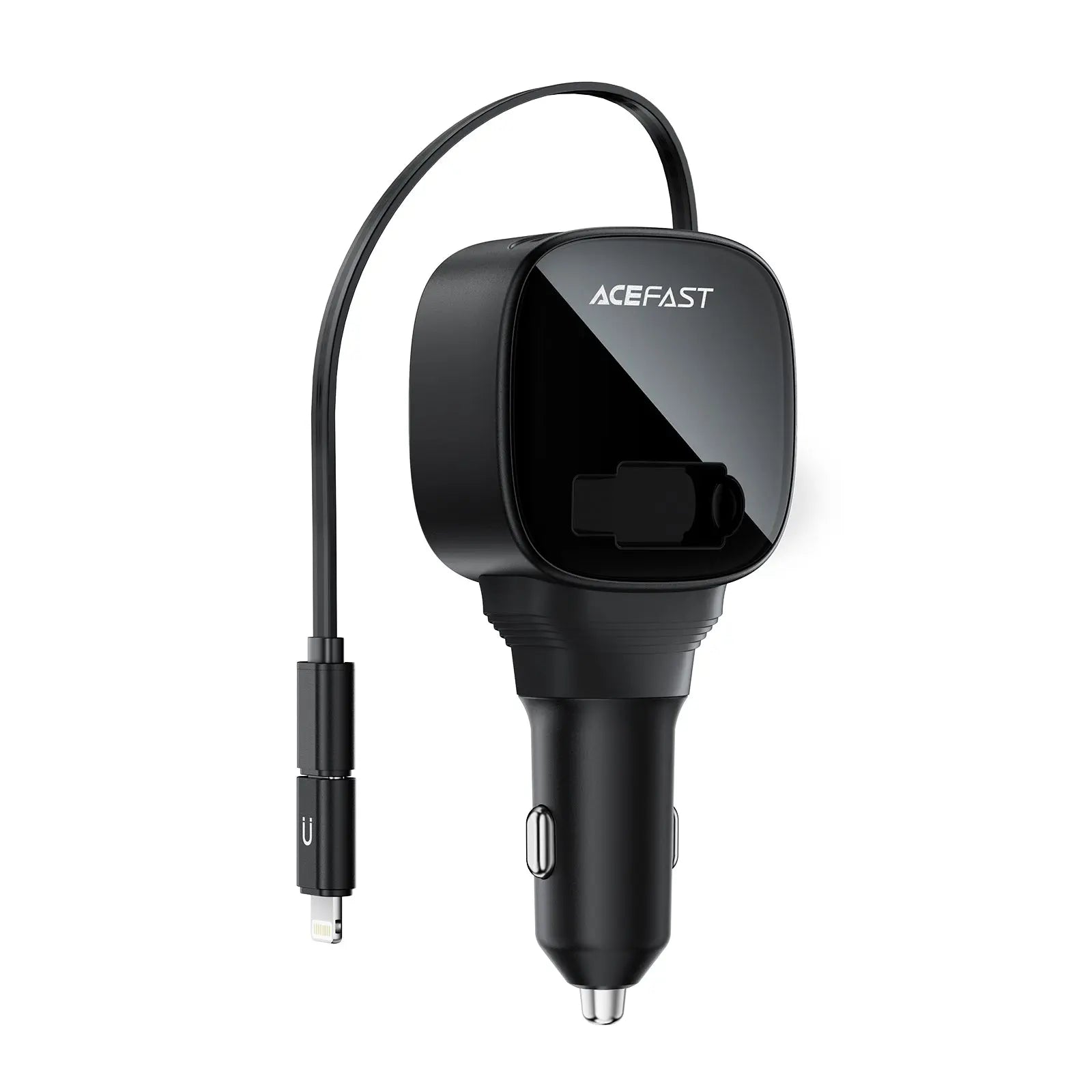 Acefast B17 95W Fast Charge Car Charger 2xUSB-C + USB-A Multi-Port with Built-in Retractable USB-C Cable LED Display Tech House Singapore