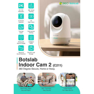 Botslab Indoor Cam2, 2K Pan and Tilt CCTV Wireless Home Camera Botslab