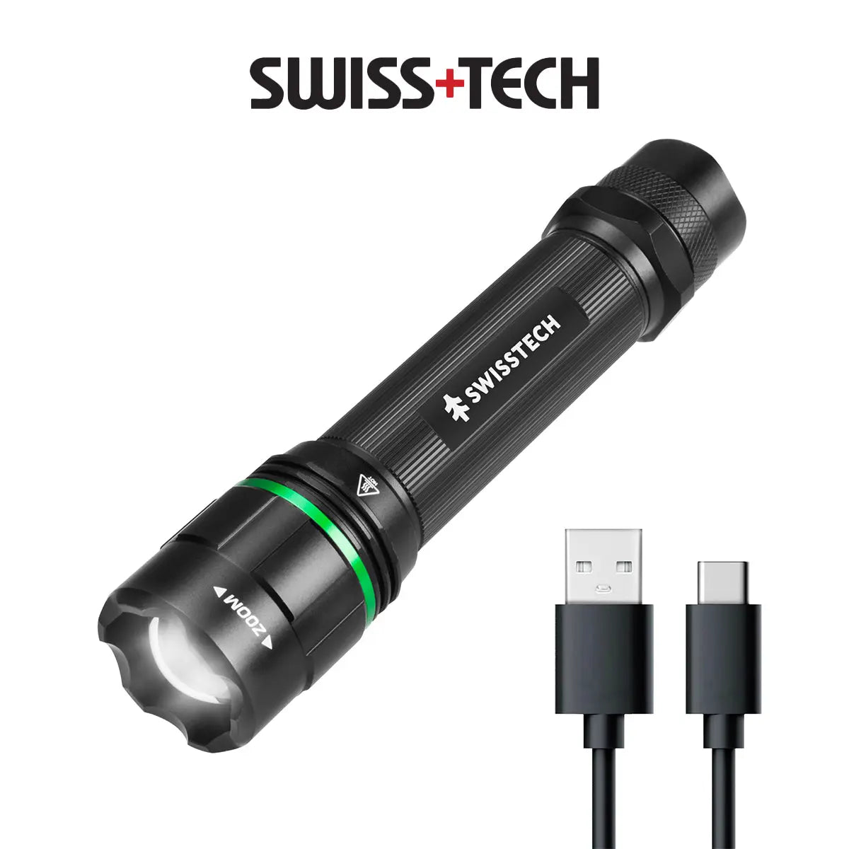 Swiss+Tech 18650, 1000 Lumens RECHARGEABLE ALUMINUM FLASHLIGHT ST031621 Tech House Singapore