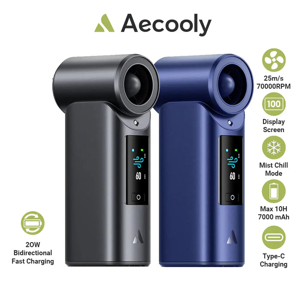 Aecooly Portable Misting Fan Cold Air Ultra Mist Chill High Speed Wind Portable Fan Rechargeable Turbo Fan Mini Fan Tech House Singapore
