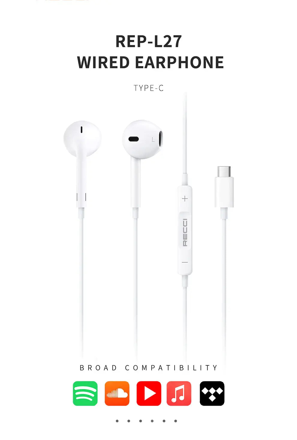 Recci USB C Wired Earpiece REP-L27 Tech House Singapore