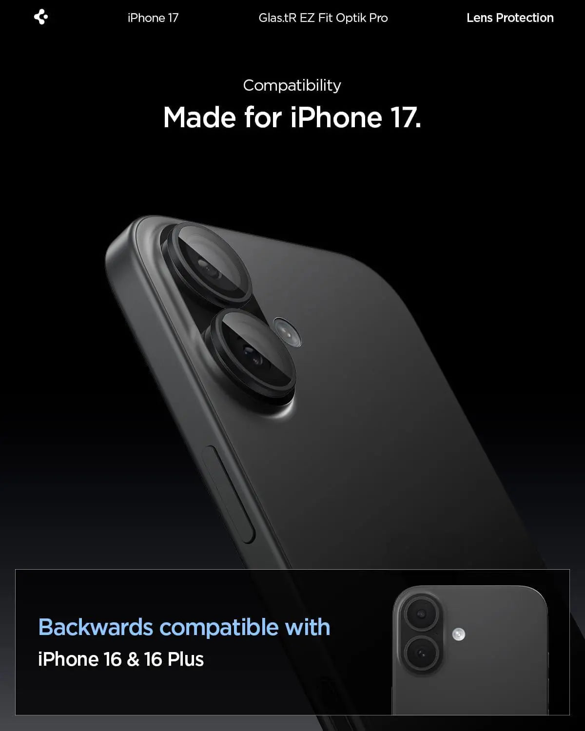 Spigen [2 Pack] iPhone 17 / 16 Plus / iPhone 16 Camera Lens Protector EZ Fit Optik Pro Spigen Singapore