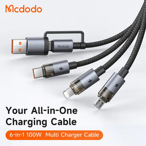 Mcdodo 2-in-3 Cable 100W Fast Charging (1.2M) Transparent Cable with Charging Light CA-7260 Tech House Singapore