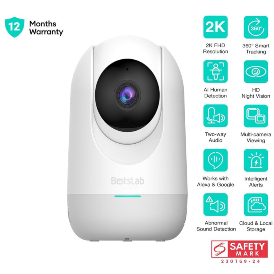 Botslab Indoor Cam2, 2K Pan and Tilt CCTV Wireless Home Camera Botslab