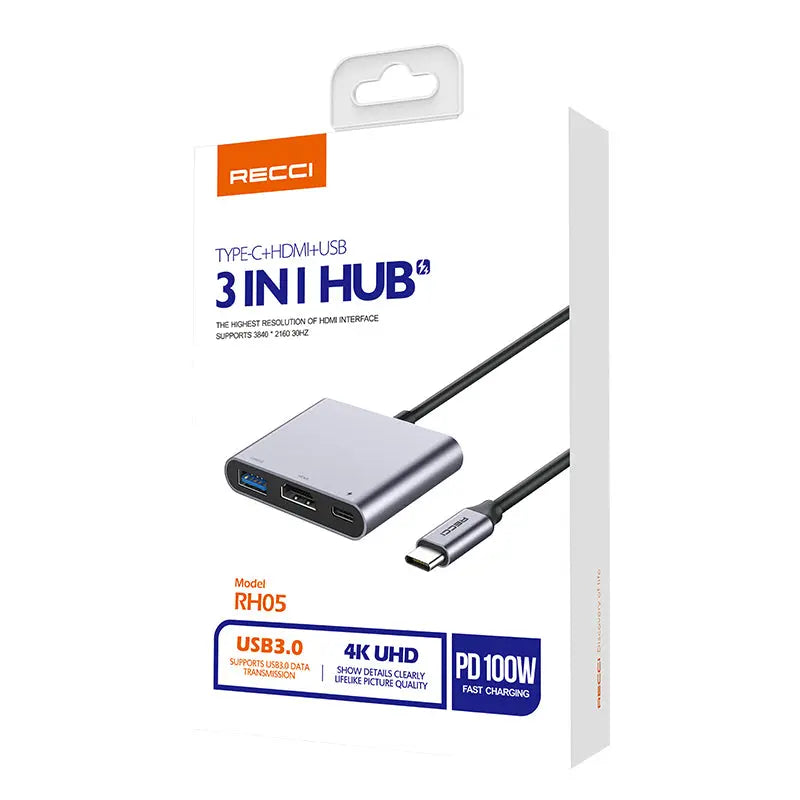 Recci 3 in 1 USB C Hub RH05 Tech House Singapore