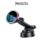YESIDO Car Mount Suction Cup 15W Magnetic Wireless Charging Holder with RGB Lighting C315 Tech House Singapore