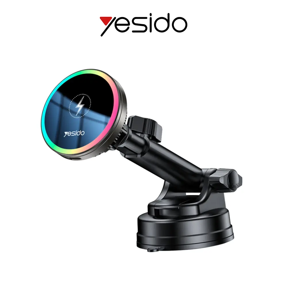 YESIDO Car Mount Suction Cup 15W Magnetic Wireless Charging Holder with RGB Lighting C315 Tech House Singapore