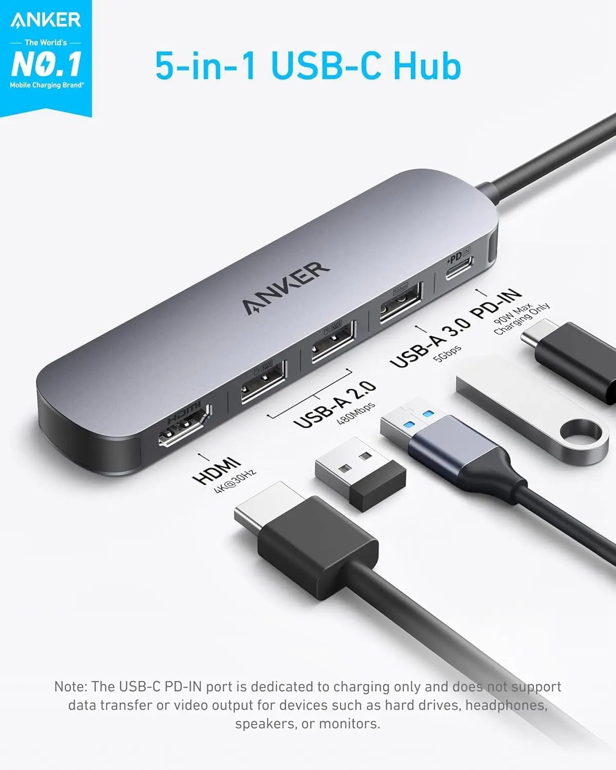 Anker 5-in-1 USB C Hub Adapter 4K@30Hz HDMI with PD 90W Max A8357 - Tech House - Singapore