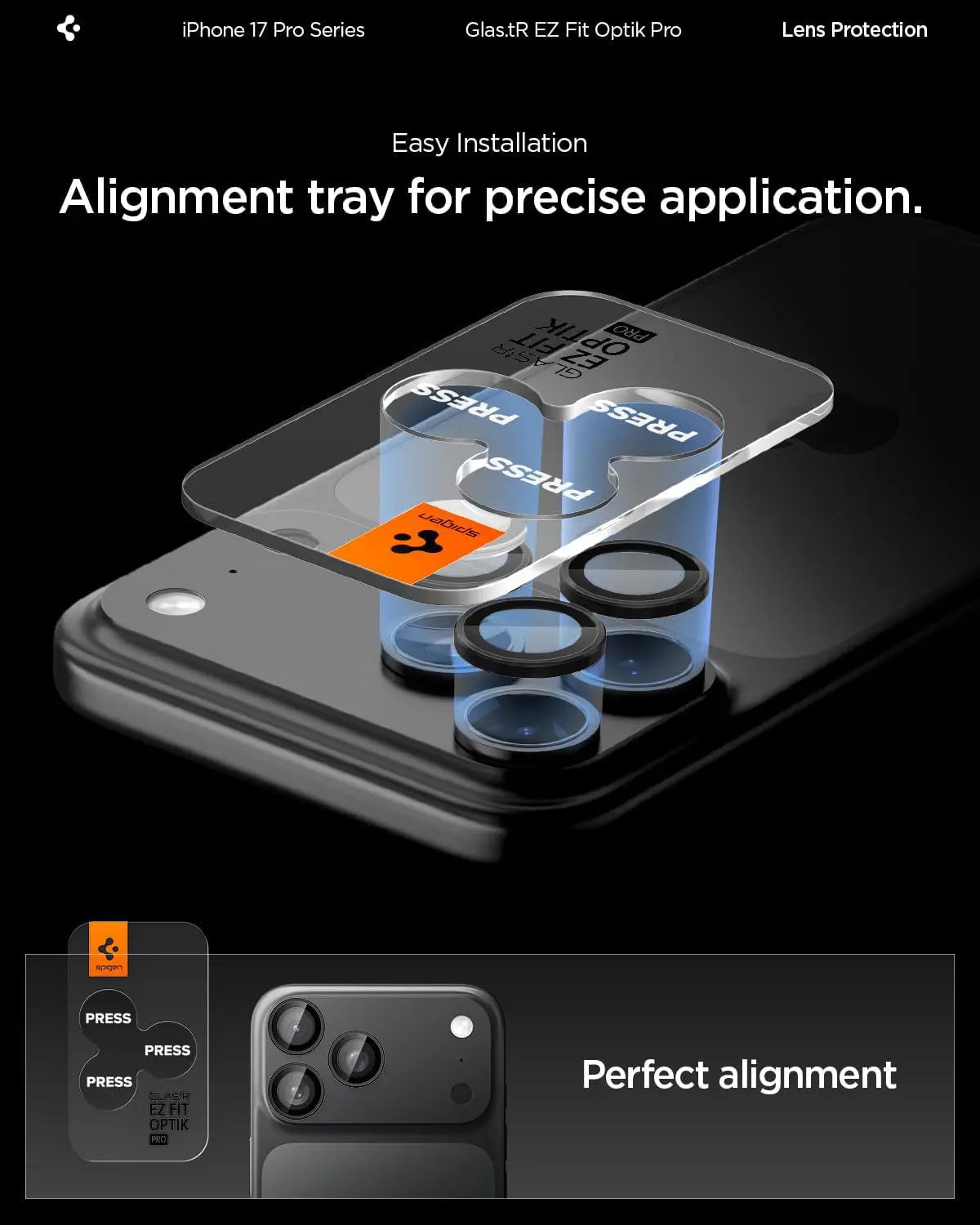Spigen [2 Pack] iPhone 17 Pro Max / 17 Pro / 16 Pro Max / 16 Pro / 15 Pro Max / 15 Pro / 14 Pro Max / 14 Pro Camera Lens Protector EZ Fit Optik Pro Spigen Singapore
