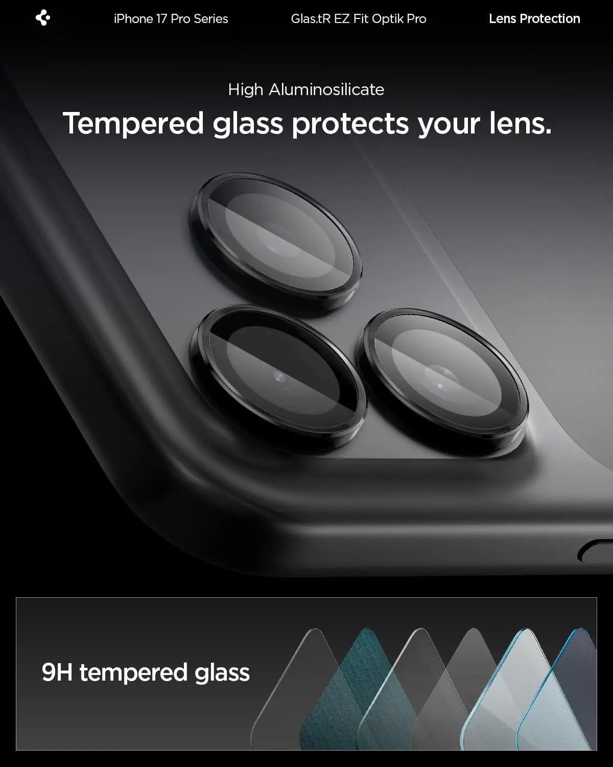 Spigen [2 Pack] iPhone 17 Pro Max / 17 Pro / 16 Pro Max / 16 Pro / 15 Pro Max / 15 Pro / 14 Pro Max / 14 Pro Camera Lens Protector EZ Fit Optik Pro Spigen Singapore