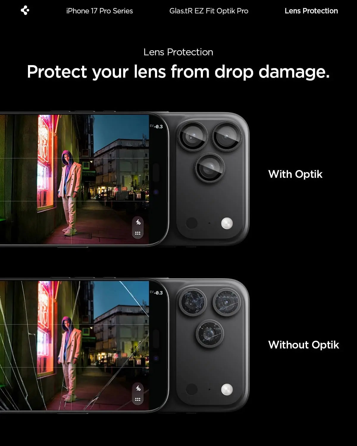 Spigen [2 Pack] iPhone 17 Pro Max / 17 Pro / 16 Pro Max / 16 Pro / 15 Pro Max / 15 Pro / 14 Pro Max / 14 Pro Camera Lens Protector EZ Fit Optik Pro Spigen Singapore