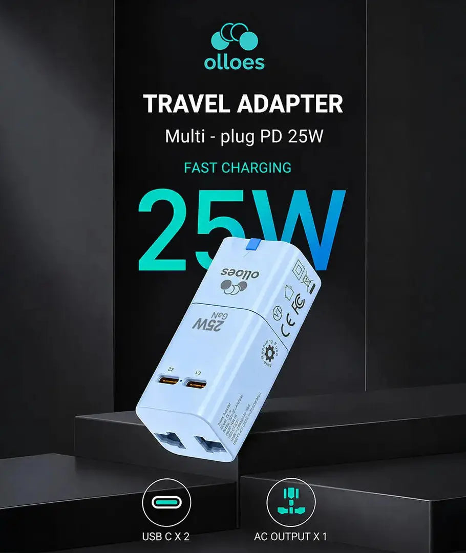 OLLOES GaN 25W Universal Travel Adapter Super Compact Tech House Singapore