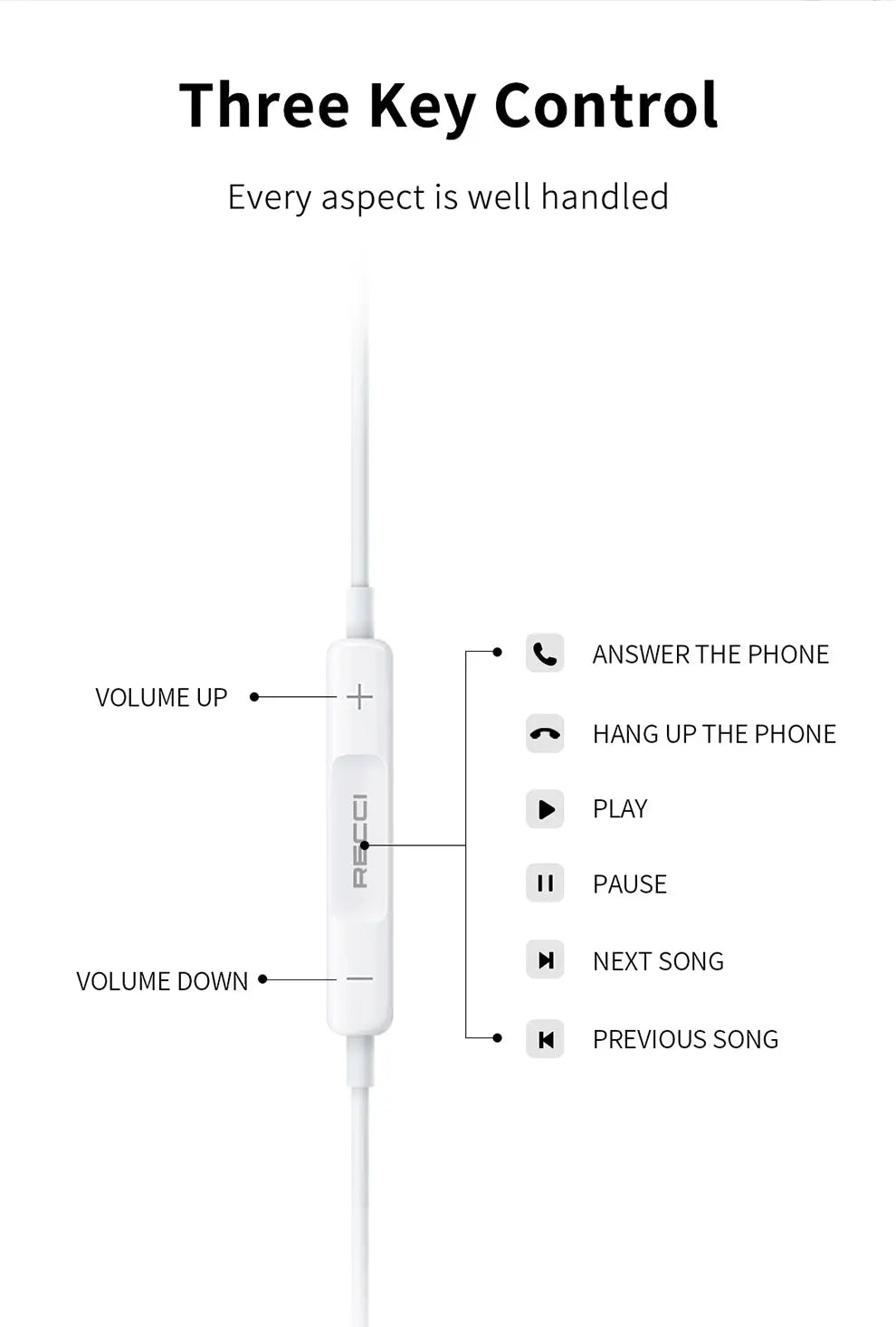 Recci USB C Wired Earpiece REP-L27 Tech House Singapore