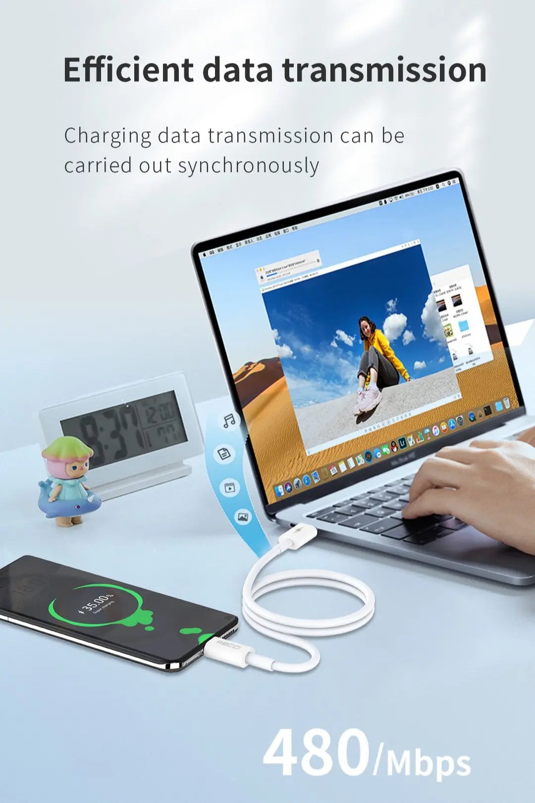 Recci USB A to C Cable 1M PD 20W Fast Charging 3A Cable RS06C Tech House Singapore