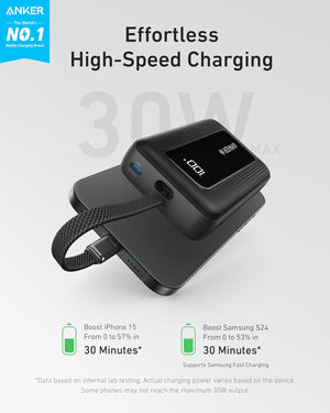 Anker Zolo Power Bank 10000mAh 30W Portable Charger with Built-in USB C Cable A1688 Anker