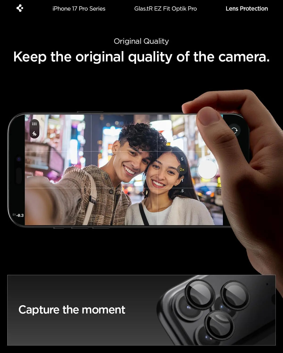 Spigen [2 Pack] iPhone 17 Pro Max / 17 Pro / 16 Pro Max / 16 Pro / 15 Pro Max / 15 Pro / 14 Pro Max / 14 Pro Camera Lens Protector EZ Fit Optik Pro Spigen Singapore