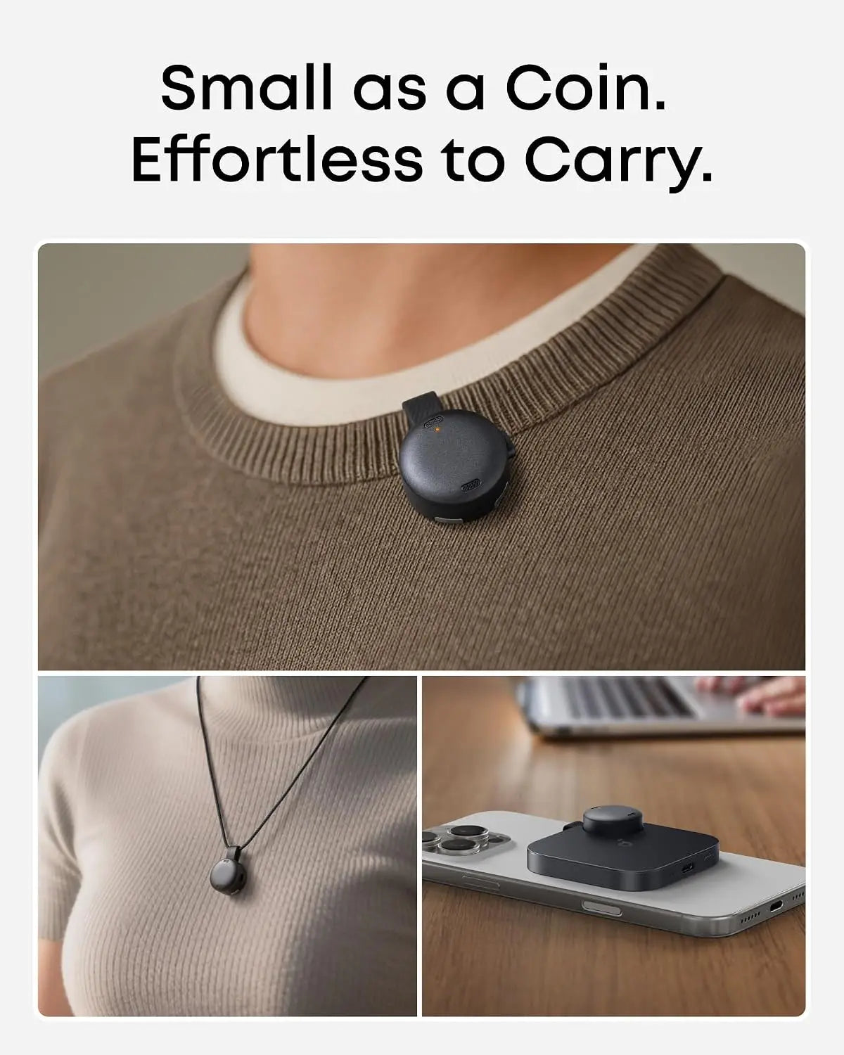 Soundcore Work Coin-Sized Wearable AI Note Taker 8GB MFi-Certified Voice Recorder D3200 Tech House Singapore