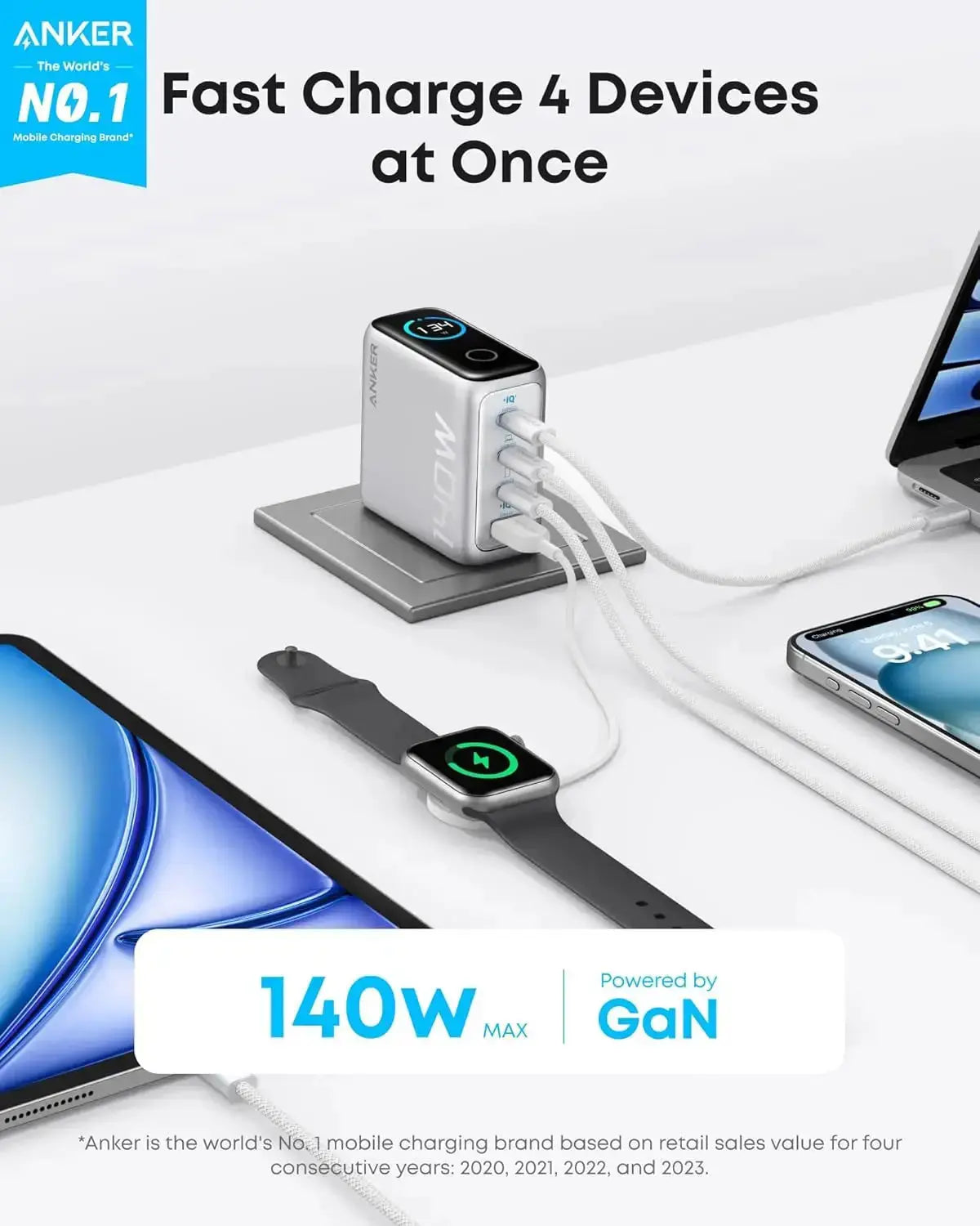 Anker Charger 140W, 4-Port Foldable PD 3.1 USB-C GaN Charger A2697 (without Cable) Tech House Singapore