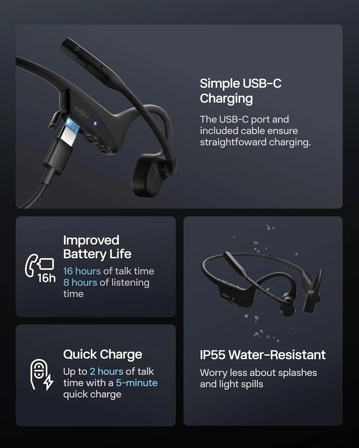 SHOKZ OpenComm2 Bone Conduction Stereo Bluetooth Headphones (2025 Upgrade) with USB-C Adapter C120 Tech House Singapore