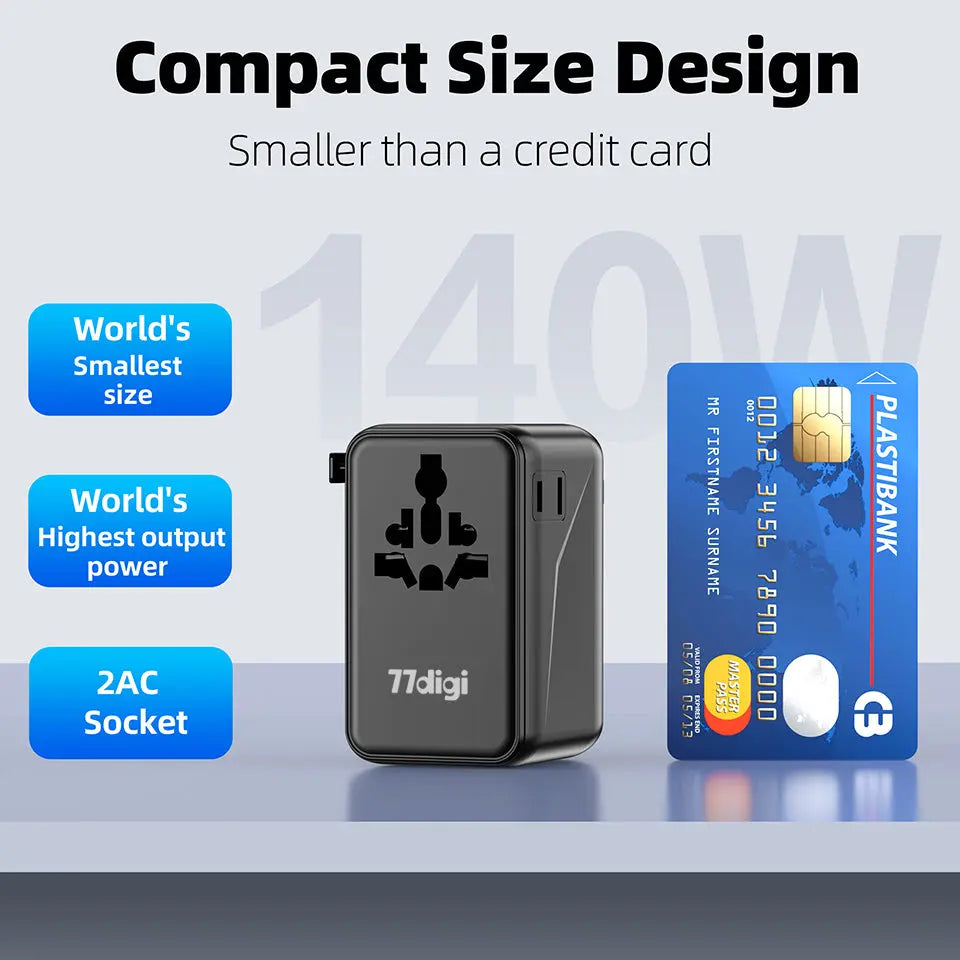 77digi 140W GaN PD 3.1 1 USB 3 Type C Travel Adapter WWA140 77digi Singapore