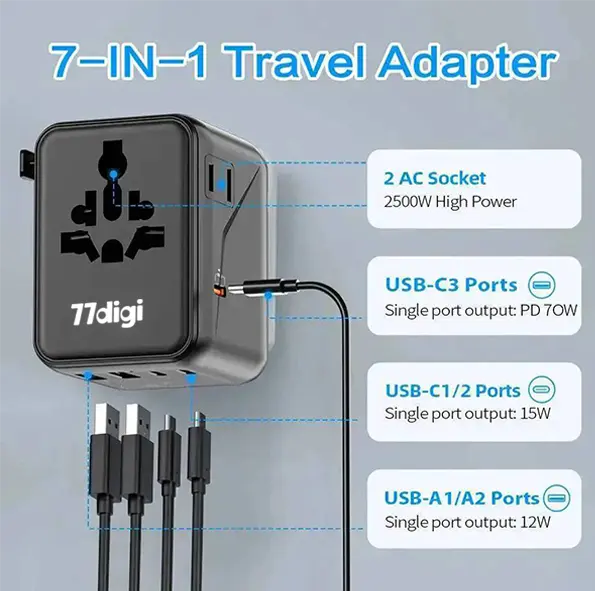 77digi 70W 3 Type-C + 2 USB Travel Adapter WWA70 77digi Singapore