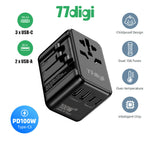 77digi 100W 3 Type-C + 2 USB All-in One Travel Adapter 77digi