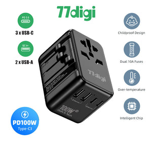 77digi 100W 3 Type-C + 2 USB All-in One Travel Adapter 77digi