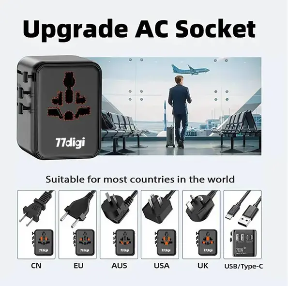 77digi 70W 3 Type-C + 2 USB Travel Adapter WWA70 77digi Singapore
