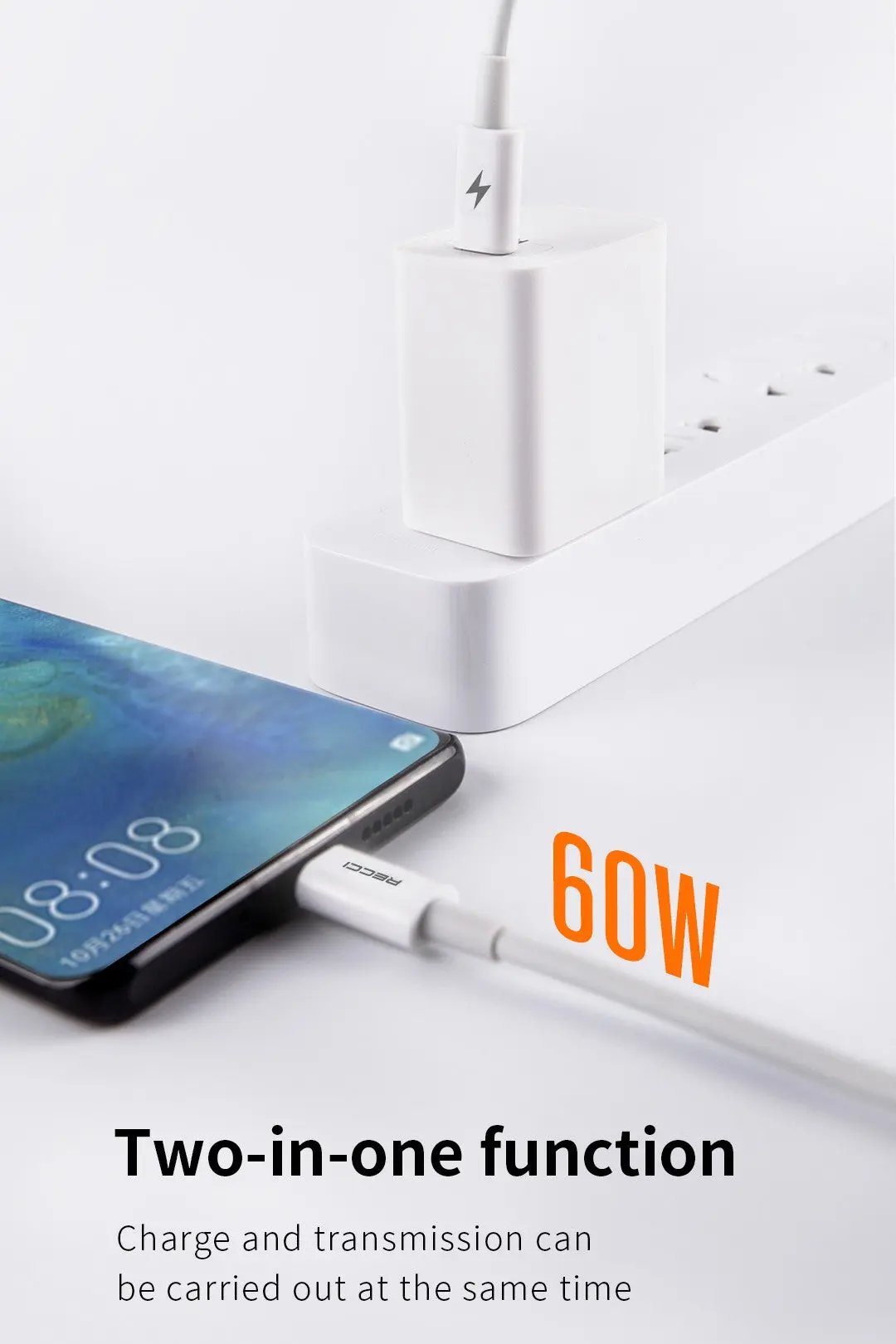 Recci USB C to Lightning 1.5M PD 60W 5A Cable RTC-P05CL Tech House Singapore