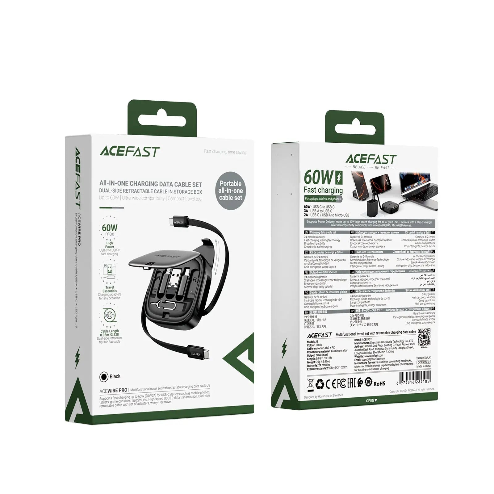 Acefast J3 Multifunctional Travel Set with Retractable Charging Data Cable and Holder Tech House Singapore