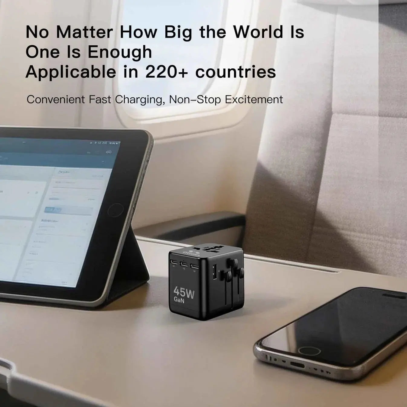 OLLOES GaN 45W Universal Travel Adapter with Extra US/EU Plug 3 x USB-C 1 x USB-A GaN Fast Charging Tech House Singapore