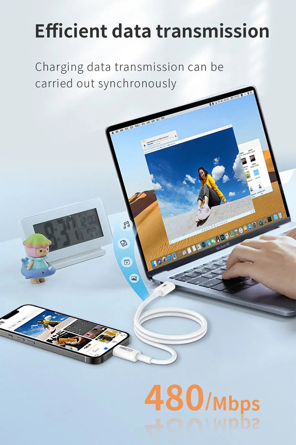 Recci USB C to Lightning 1M PD 20W Fast Charging 3A Cable RS06CL Tech House Singapore