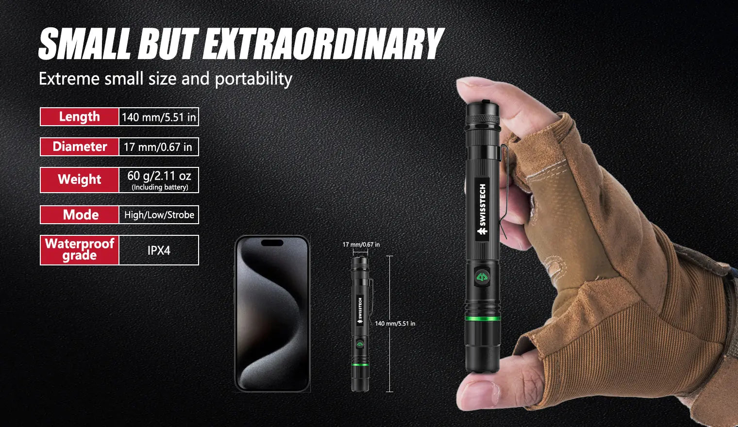 Swiss+Tech 10440, 200 Lumens Rechargeable Aluminum Flashlight ST031619 Tech House Singapore