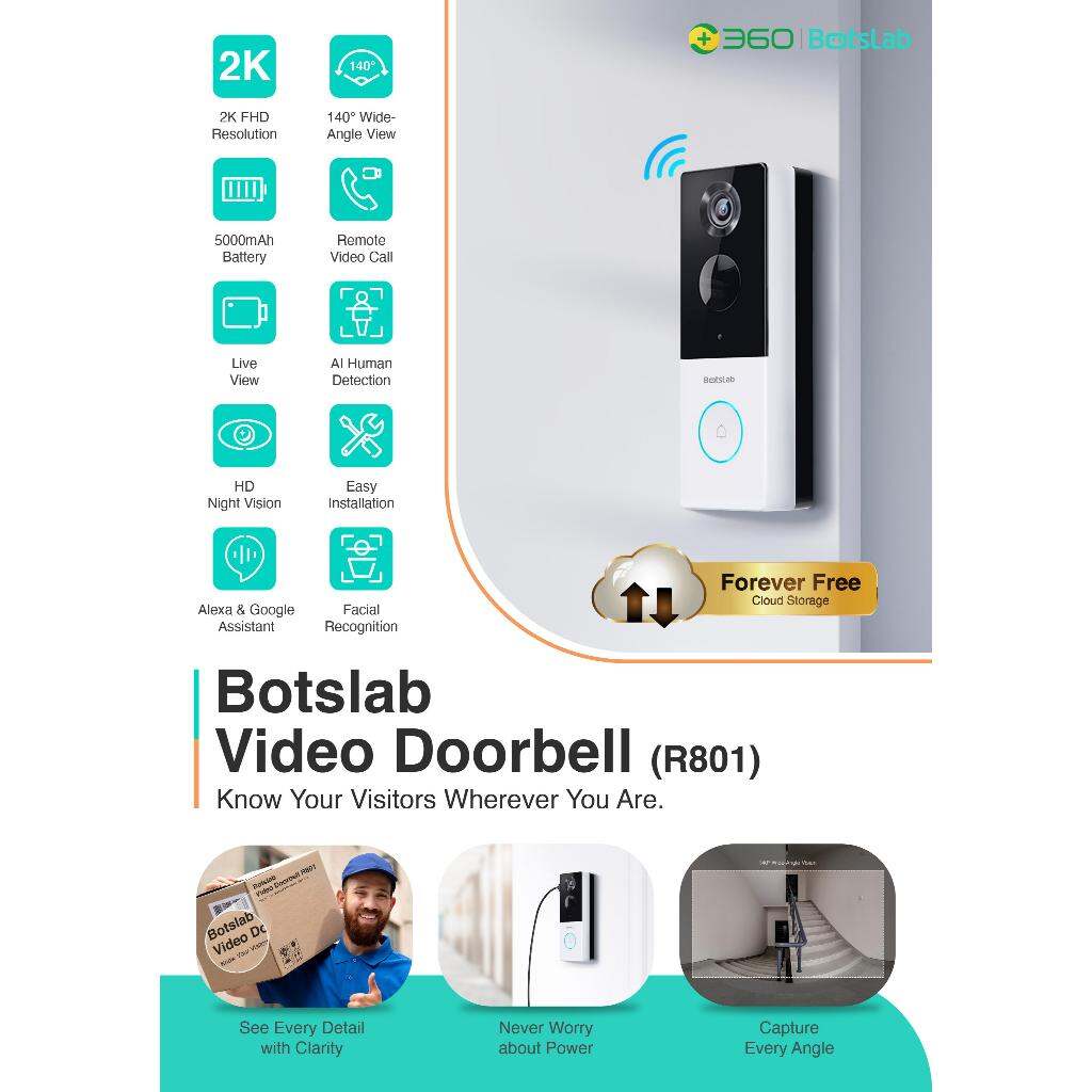 Botslab Video Door Bell Wireless Smart Camera 2K Battery-Powered Botslab