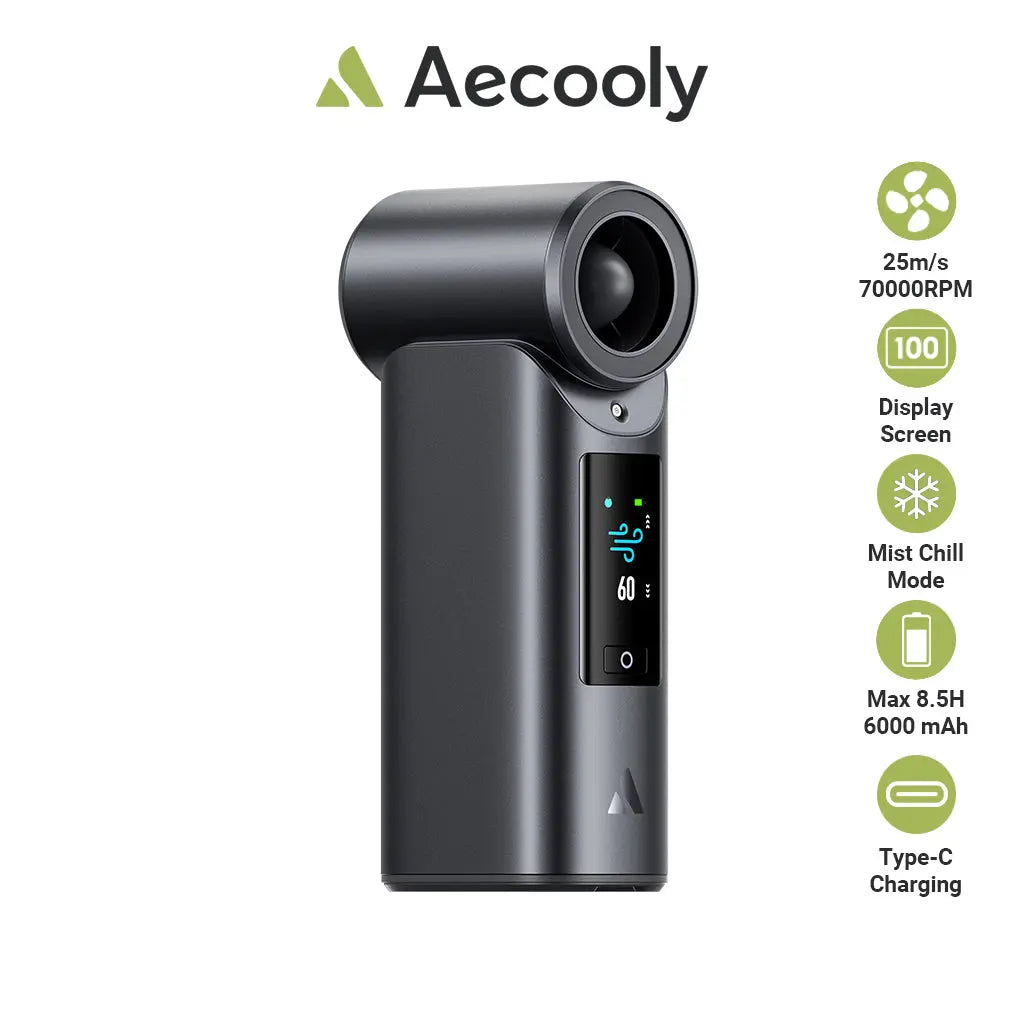 Aecooly Portable Misting Fan Cold Air Pro Mist Chill High Speed Wind Portable Fan Rechargeable Turbo Fan Mini Fan Tech House Singapore