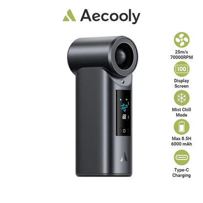 Aecooly Portable Misting Fan Cold Air Pro Mist Chill High Speed Wind Portable Fan Rechargeable Turbo Fan Mini Fan Tech House Singapore
