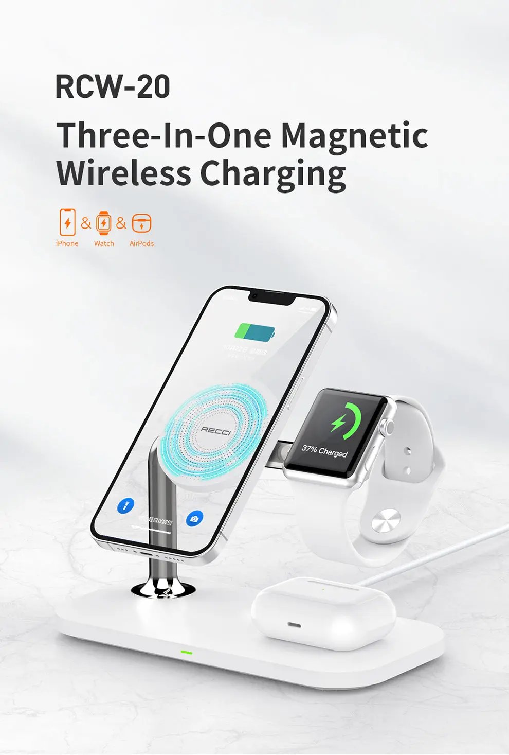 Recci 3 in 1 Magnetic Wireless Charger RCW-20 Tech House Singapore