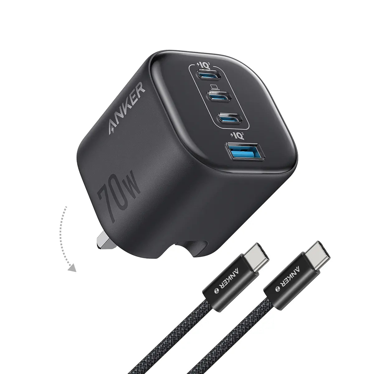 Anker Zolo Charger 70W Fast Charging 4-Port GaN USB C Compact Foldable Charger A121C Tech House Singapore