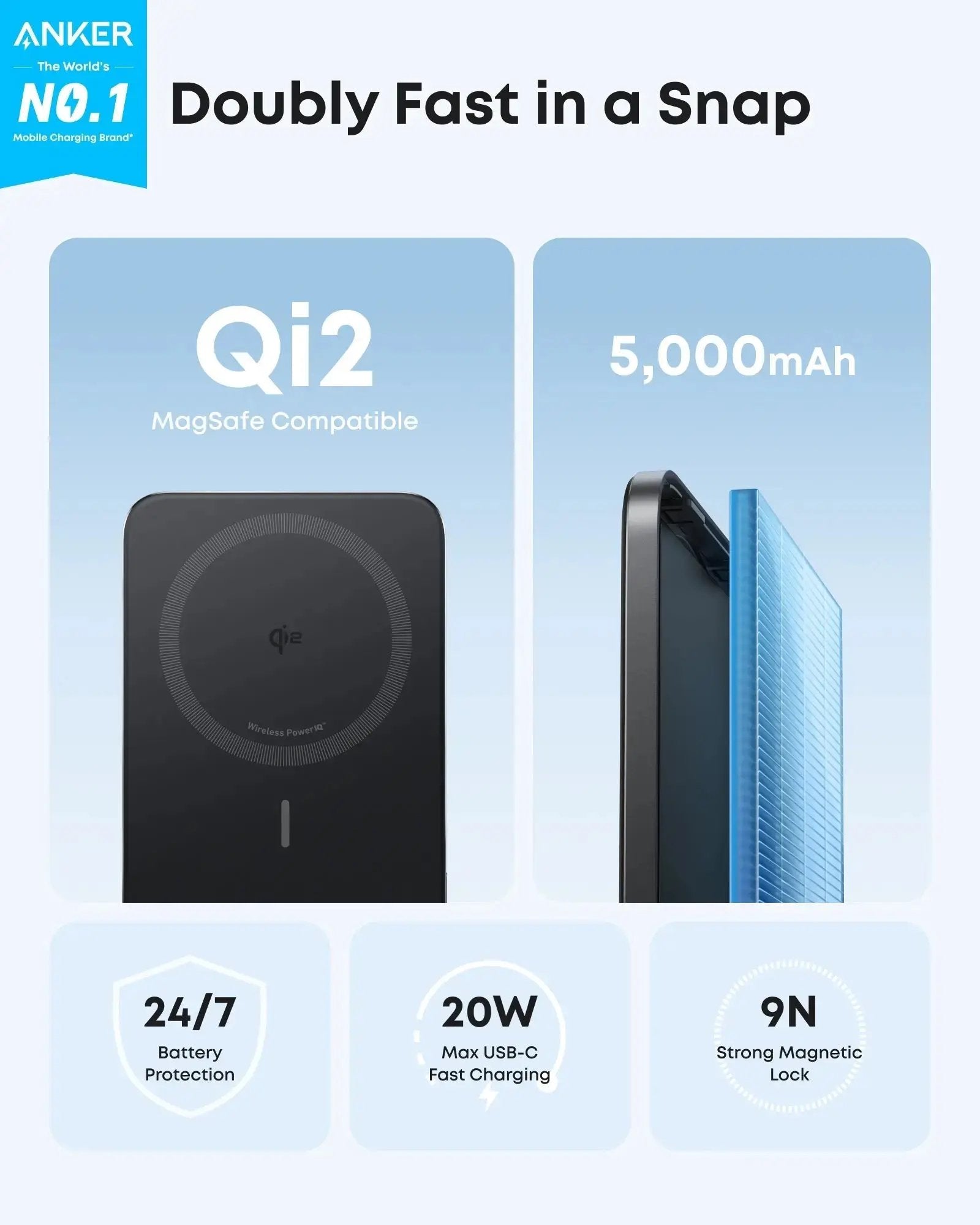 Anker MagGo Nano Ultra-Slim 5000mAh Qi2 Certified 15W Power Bank A1665 Tech House Singapore