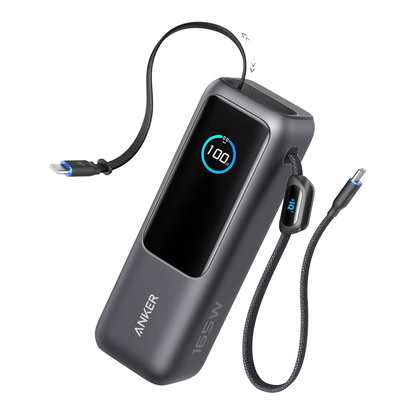 Anker Power Bank 25000mAh 165W Ultra-Fast Portable Charger with Built-In and Retractable USB C Cables A1695