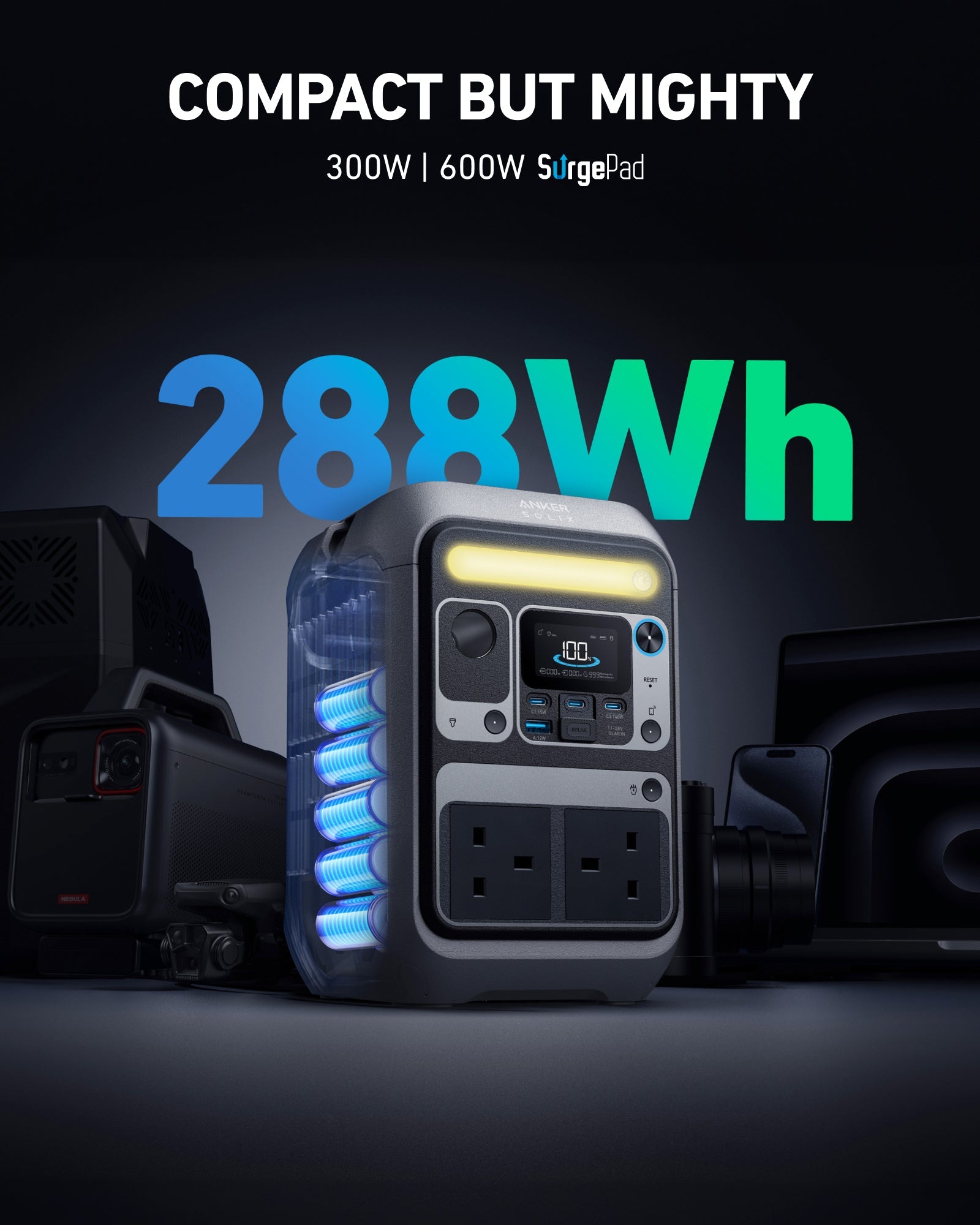 Anker SOLIX C300 Portable Power Bank Station - 288Wh | 300W (600W Surge) A1722 Tech House Singapore