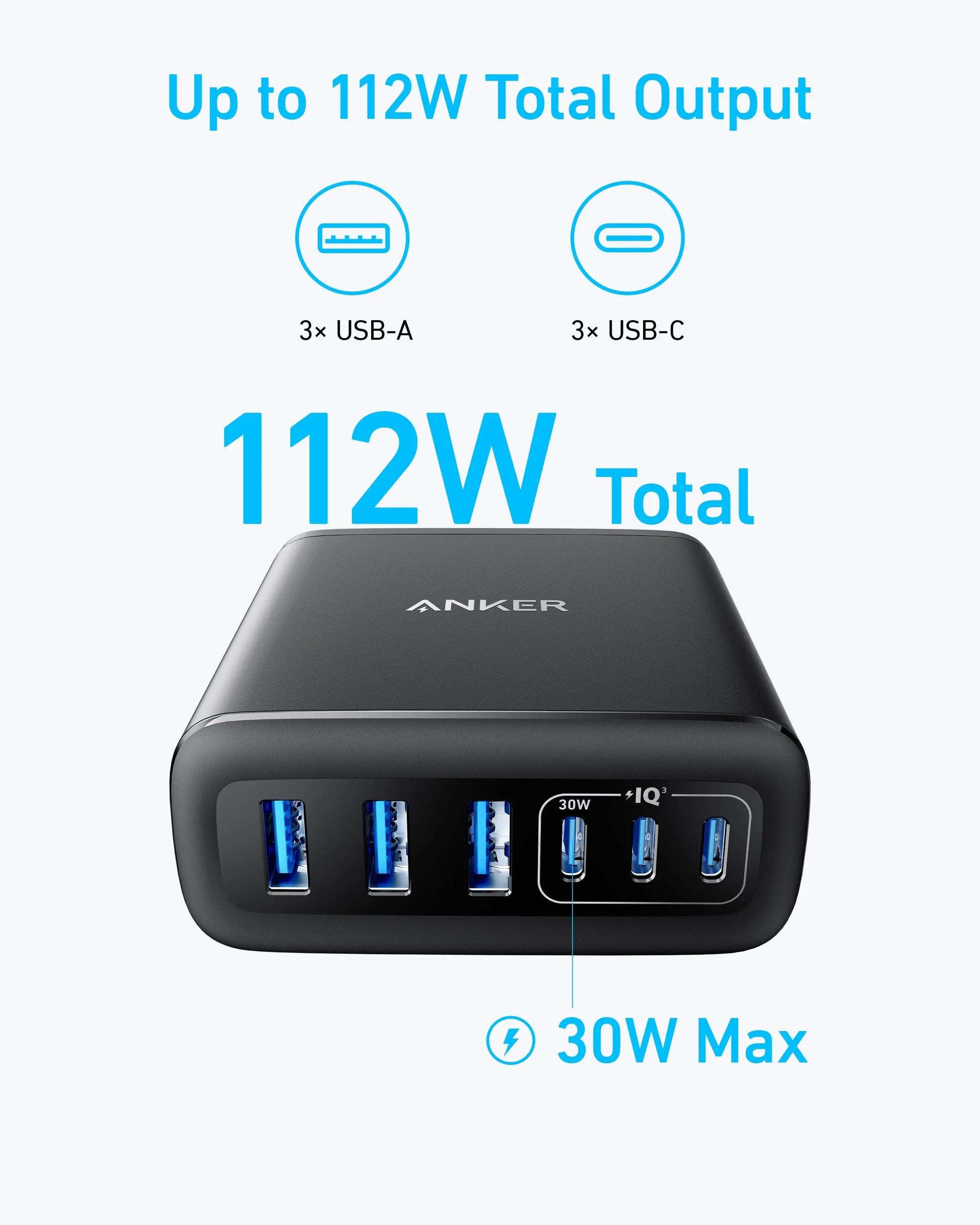 Anker Charger 112W 6 Ports USB C Charger SG 3 Pin Plug USB Charger A2154 Anker Singapore