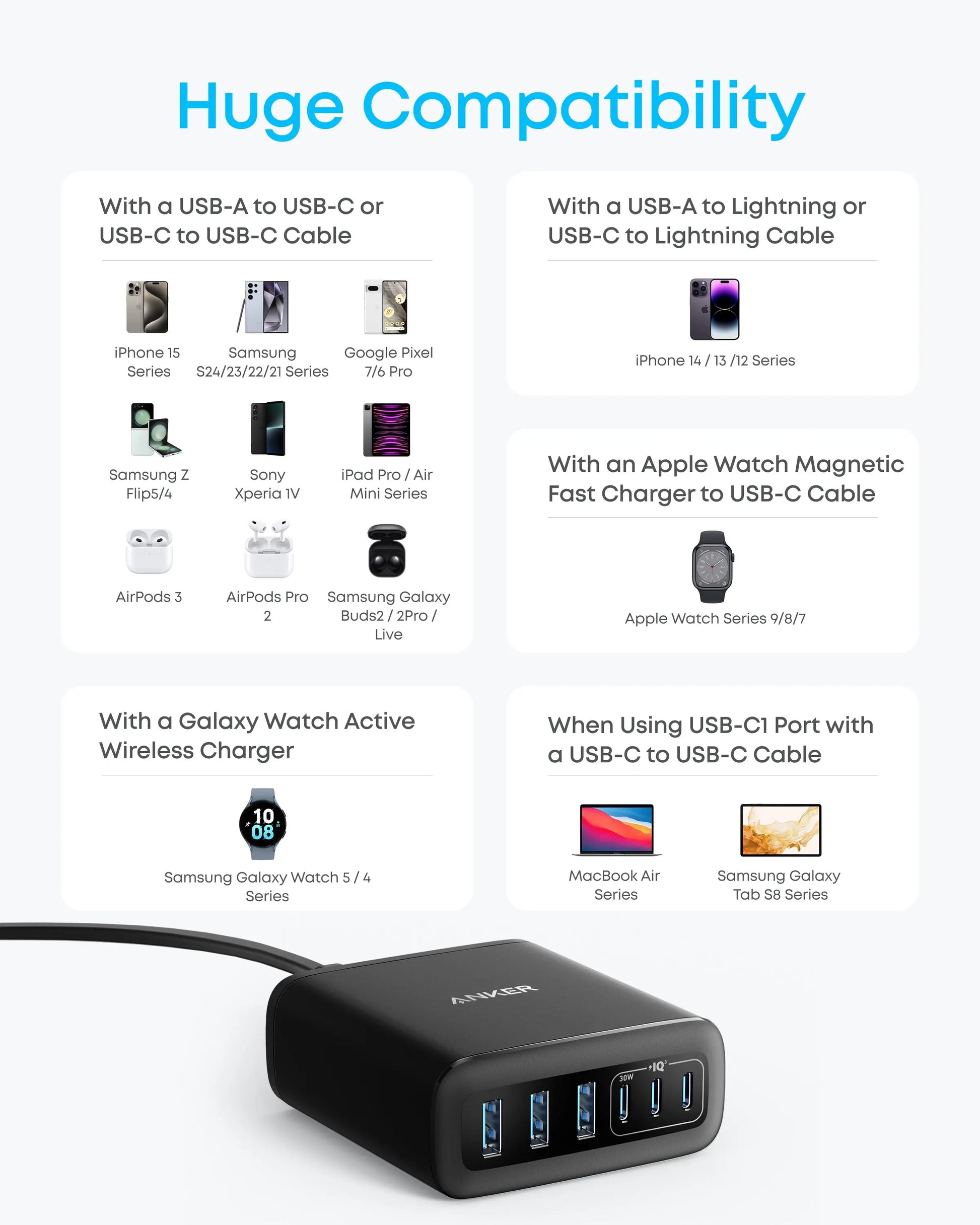 Anker Charger 112W 6 Ports USB C Charger SG 3 Pin Plug USB Charger A2154 Anker Singapore