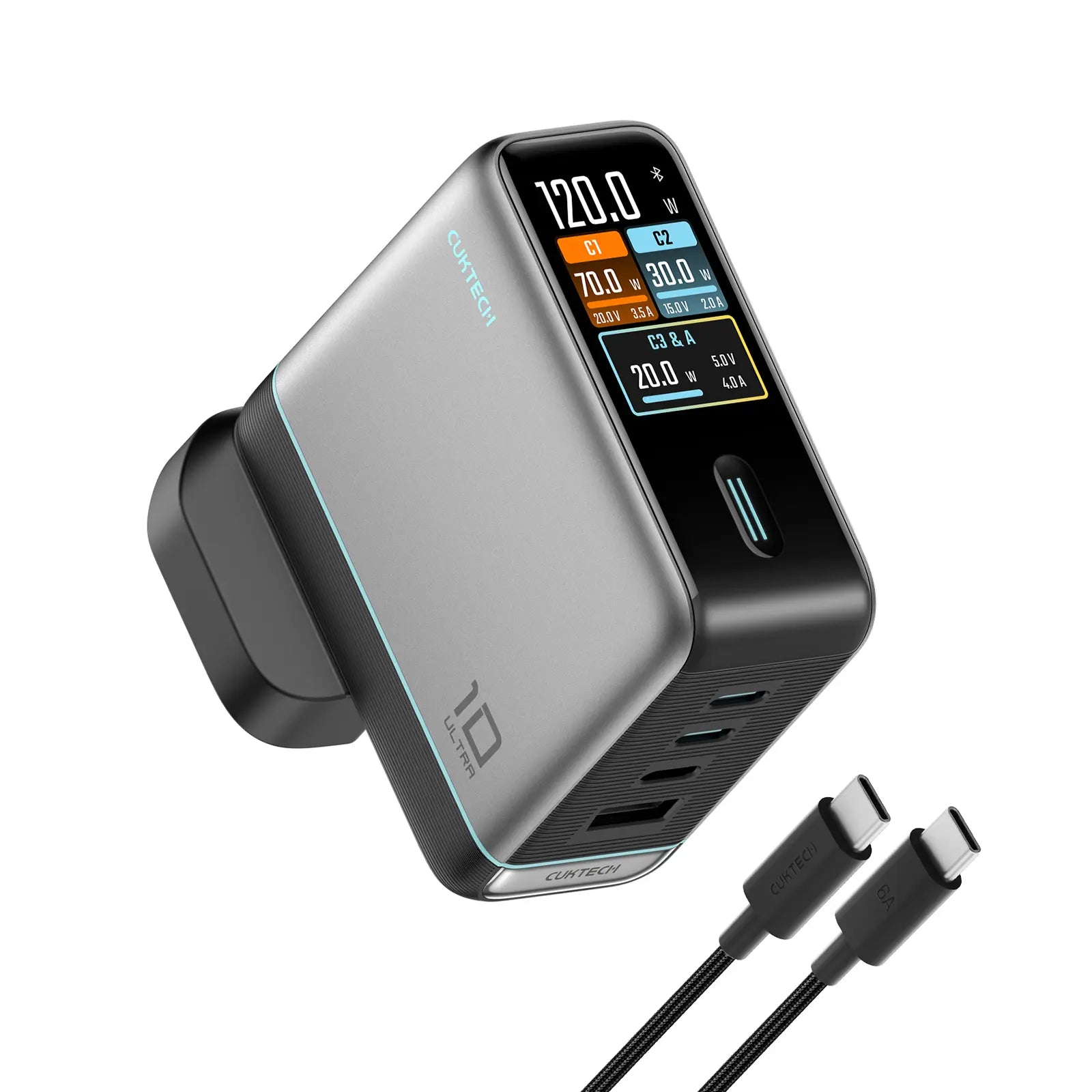 Cuktech 10 Super Charger Ultra with Smart Display 120W GaN Charger with USB-C Cable AD1204UK Tech House Singapore