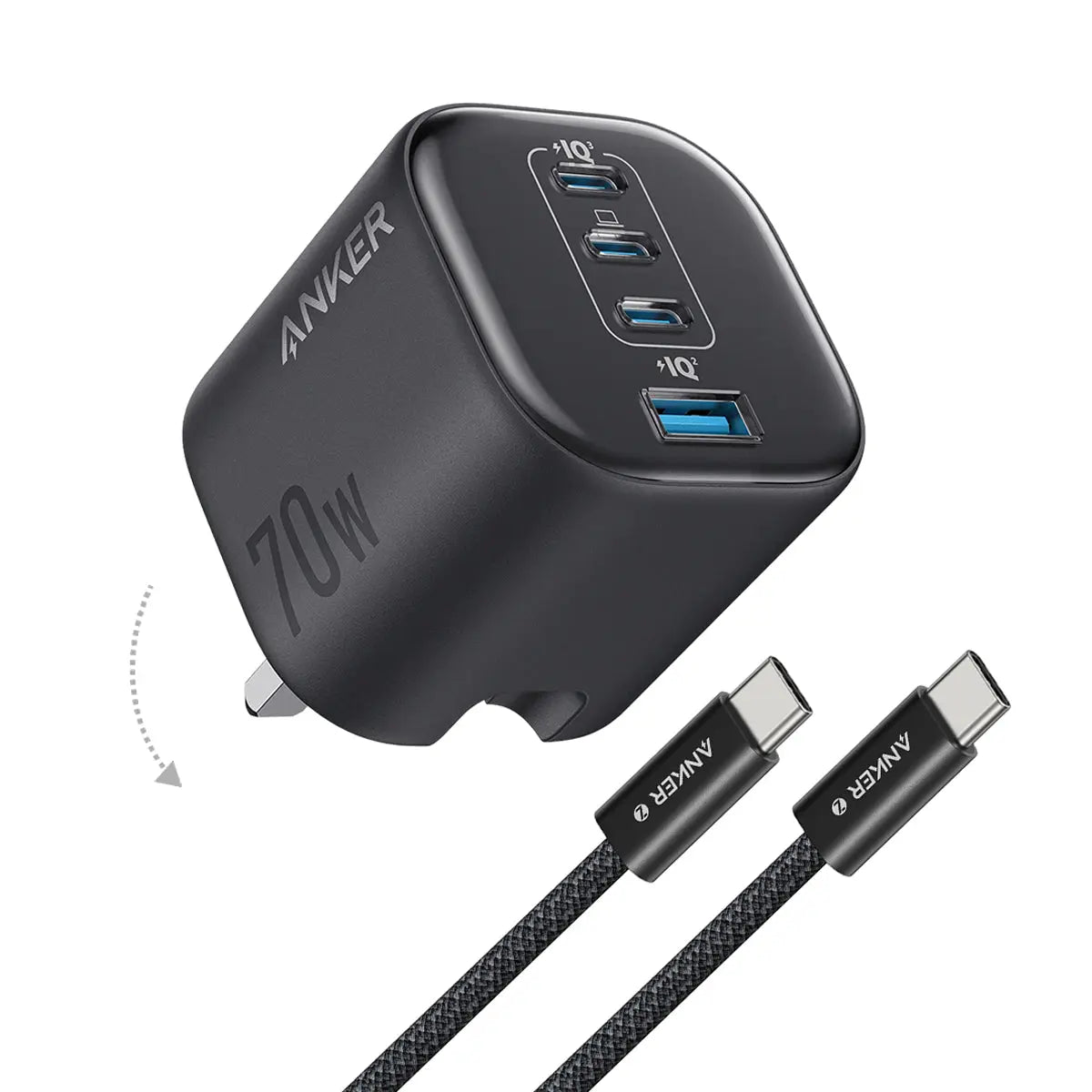 Anker Zolo Charger 70W Fast Charging 4-Port GaN USB C Compact Foldable Charger A121C Tech House Singapore