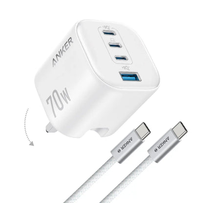 Anker Zolo Charger 70W Fast Charging 4-Port GaN USB C Compact Foldable Charger A121C Tech House Singapore