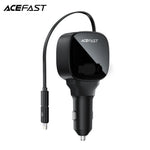 Acefast B17 95W Fast Charge Car Charger 2xUSB-C + USB-A Multi-Port with Built-in Retractable USB-C Cable LED Display Tech House Singapore